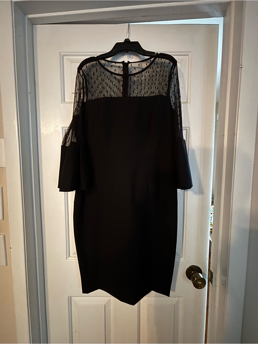 Eliza J Black Sheer Dotted Yoke Bell Sleeve Dress